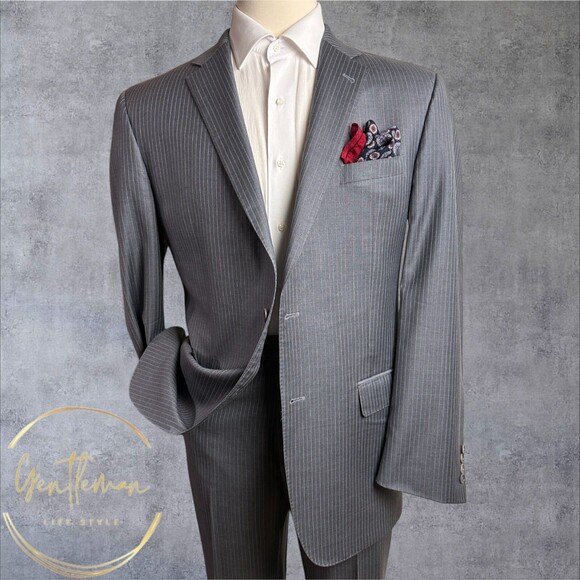 JOS A BANK Gold Men’s 2-Piece Suit 44L Blazer 38x30 Pants Gray Wool 2-Btn Jacket - Picture 1 of 16
